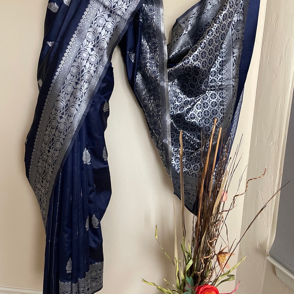 Navy Blue and Silver saree